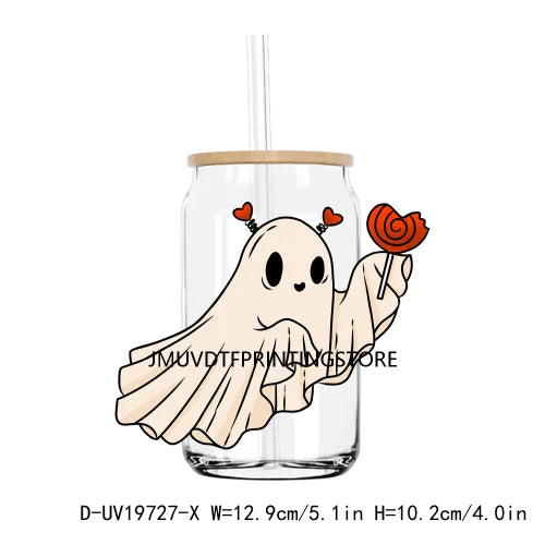 Spooky Ghost With Hearts Valentines Day UV DTF Transfers Stickers Decals For Libbey Cold Cups Mugs Tumbler Waterproof DIY Logo