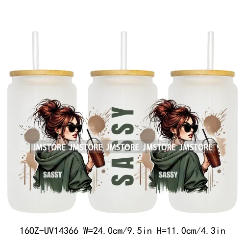 Fashion Girls Coffee Lover UV DTF Wraps Transfer Sticker Selfadhesive Waterproof High Quality For 16OZ Libbey Glass Can Tumbler