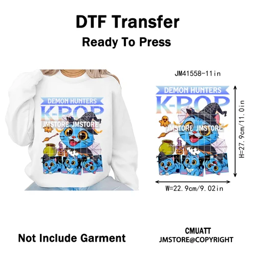 Cute Blue Tiger Idol Group Characters Kpop Halloween Pumpkin Iron on DTF Washable Transfers Stickers Ready to Press for Textile