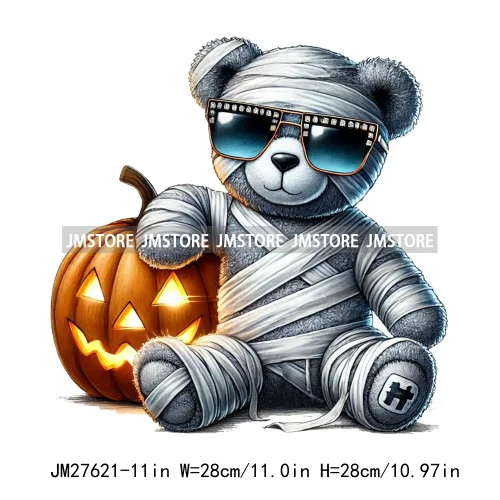 Hip Hop Halloween Pumpkin Mummy Bear Scary Vibes Printing Logos DTF Iron On Transfers Stickers Ready To Press For Sweatshirt