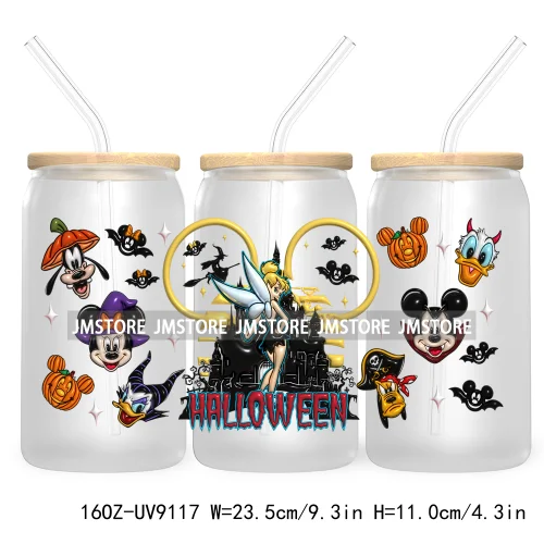 3D Halloween Princess UV DTF Sticker For 16OZ Libbey Glass Cup Can Wrap Transfer Stickers Custom Labels DIY Logo Bats Pumpkin