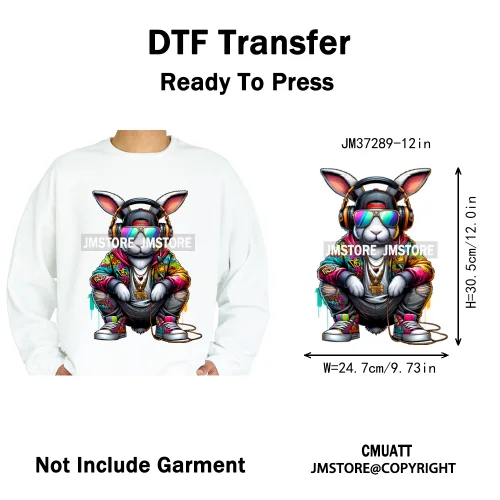 12in Graffiti Streetwear Beasts Cartoon Animals Hip Hop Quotes Iron on DTF Heat Transfers Stickers Ready to Press for Hoodies