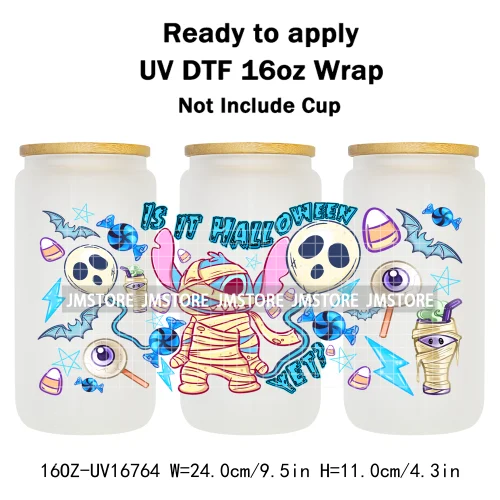 Cartoon Horror Halloween Nightmare UV DTF Wraps Transfer Sticker Selfadhesive Waterproof High Quality For 16OZ Libbey Glass Can