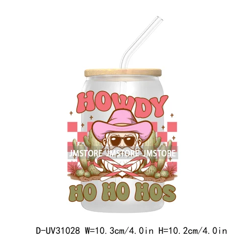 Retro Western Christmas Cowgirl Howdy Santa UV Sticker Decals For Libbey Cold Cups Mugs Tumbler Transfer Stickers Xmas Season