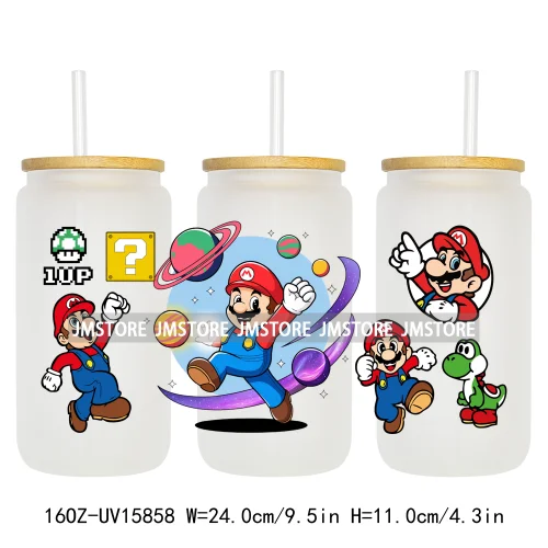 Retro Game Super Hero Princess UV DTF Cup Wraps Ready To Apply Waterproof Transfer Stickers For 16OZ Libbey Glass Can Tumbler