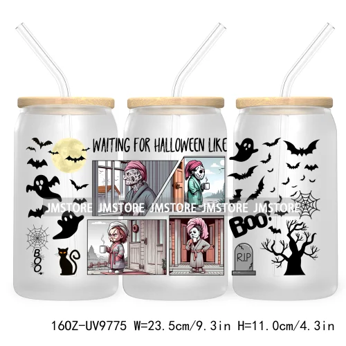 There's Some Horrors In This House UV DTF Sticker For 16OZ Libbey Glass Cup Wrap Transfer Stickers Custom Labels Boo Halloween