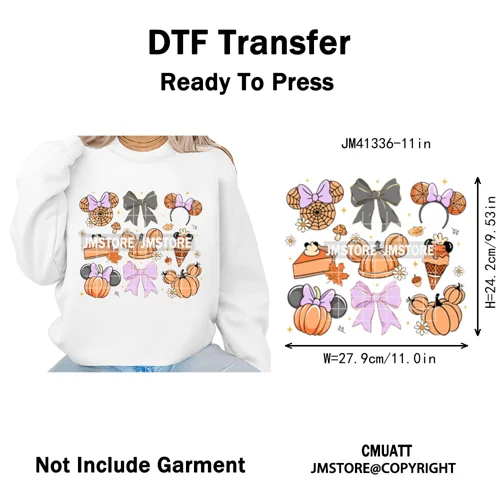 Trick or Treat Down Main Stree Cartoon Coquette Ghost Boo Halloween Iron on DTF Transfers Stickers Ready to Press for T-shirts
