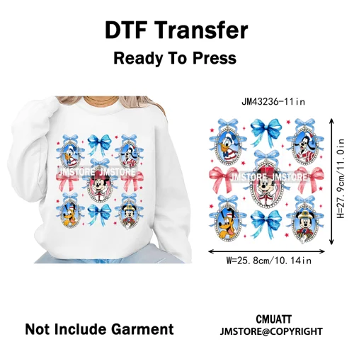 Trendy Girls Mirror Coquette Cartoon Friends Character Trip Holiday Iron on DTF Transfer Stickers Ready to Press for Sweatshirts