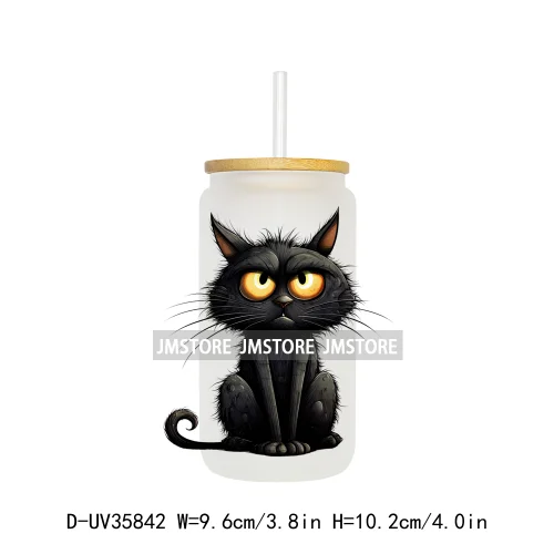 Cute Black Cats Halloween UV Sticker Decals For Libbey Cold Cups Mugs Tumbler Transfer Stickers Waterproof High Quality Prints