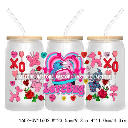 Happy Valentine's Day Cartoon Mouse Couple 16OZ UV Cup Wrap DTF Transfer Sticker For Libbey Glass Can Cups Tumbler XOXO Love Bug