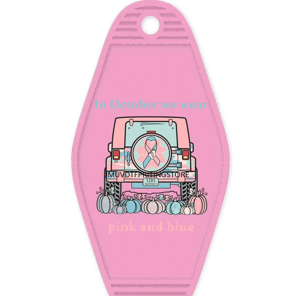 In October We Wear Pink High Quality WaterProof UV DTF Sticker For Motel Hotel Keychain Fight Breast Cancer