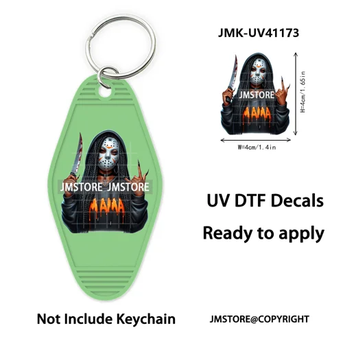 Afro Girl Halloween Skeleton Zombie UV DTF Motel Keychain Decal Ready To Ship Durable Transfer Stickers Print For Hotel Keychain