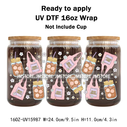 Coffee Coquette Bookish School Girly UV DTF Wraps Transfer Sticker Waterproof High Quality For 16OZ Libbey Glass Can Tumbler Mug