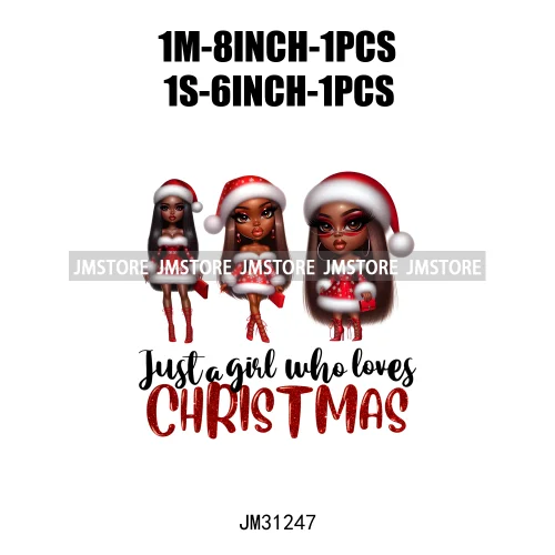 Just a Girl Who Loves Christmas Afro Woman Not Like Us Hip Pop Santa Iron On DTF Transfers Stickers Ready To Press For Hoodies