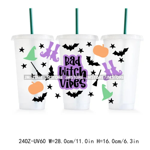 Spooky Purple Halloween Ghost 24OZ Cold Cup UV DTF Cup Wrap Transfer Stickers For DIY Craft Waterproof Durable Label Custom Logo