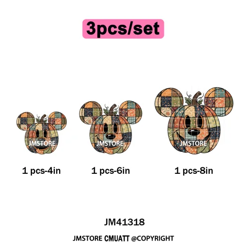 Preppy Floral Cartoon Friends Fall Patchwork Pumpkin Halloween Iron on Washable DTF Transfer Stickers Ready to Press for Clothes