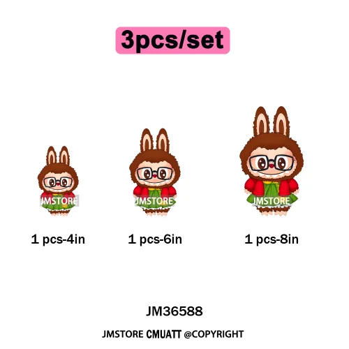 Cute Baby Cartoon Monster Doll Character Bow Girly Washable Decals Iron On DTF Heat Transfer Stickers Ready To Press for Clothes