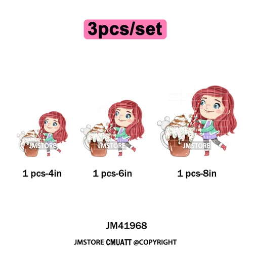 Cute Winter Christmas Girls Baby Mermaid Kids Cartoon Character Iron on DTF Washable Transfers Stickers Ready to Press for Texti