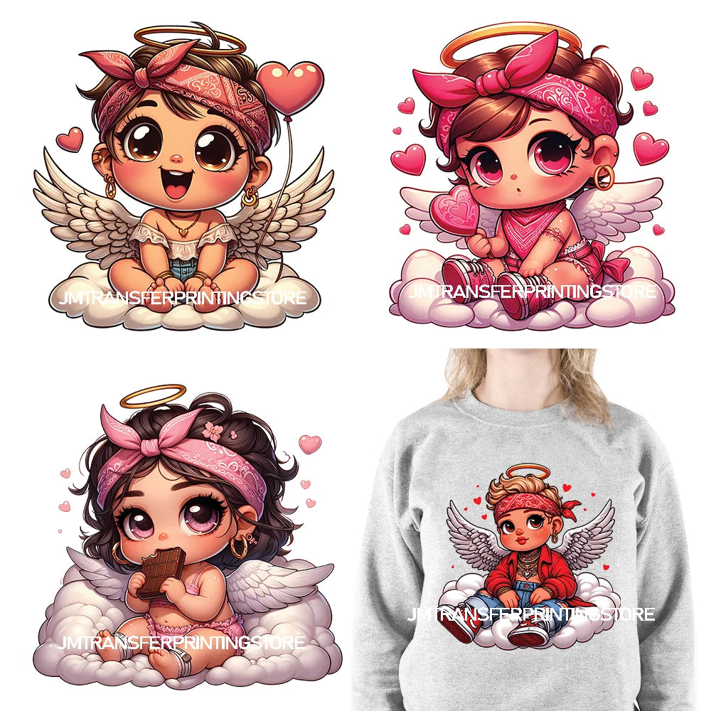 Sweet Pink Valentine's Angel Baby Concha Designs Kids Love Heat Transfer Stickers Ready To Press For T-shirts