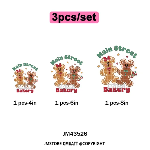 Girly Coquette Merry Christmas Ginger Cartoon Cozy Jolly Season Iron on DTF Heat Transfers Stickers Ready to Press for Clothing