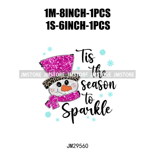 Faux Sequins Glitter Merry Christmas Santa Tree Gingerbread Deer Season Designs Iron On DTF Heat Transfers Stickers For T-shirts