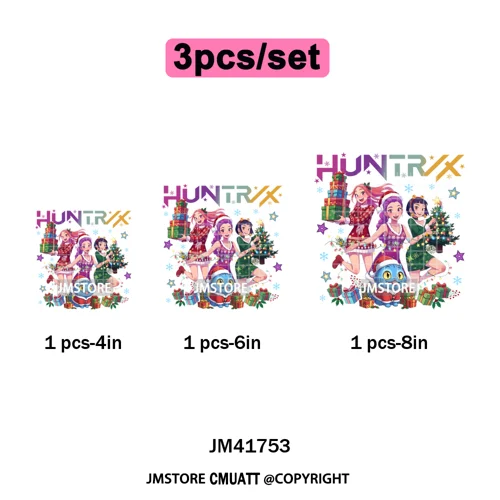 Cute Santa Kpop Inspired Movie Character Merry Christmas Holly Iron on DTF Washable Transfer Stickers Ready to Press for Textile