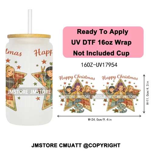 Kpop Demon Inspired Movie Christmas Santa Hat 16OZ UV DTF Cup Wrap Ready To Apply Durable Transfer Stickers For Libbey Glass Can
