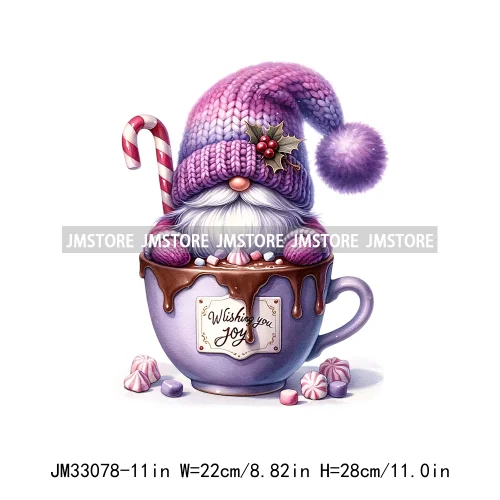 Funny Hot Cocoa Cup Festive Gnomes Wishes Candy Merry Christmas Iron On DTF Transfers Stickers Ready To Press For Sweatshirts