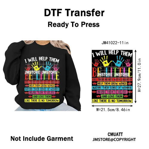 Daycare Teacher Life Inspire Love School Childcare Quotes Iron on Washable DTF Transfer Stickers Ready to Press for T-shirts Bag