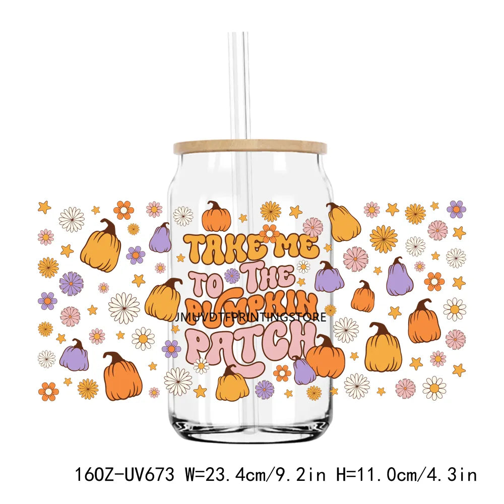 Fall Season Autumn Pumpkin 16OZ UV DTF Cup Wrap Transfers Stickers DIY Durable Waterproof Logo For Libbey Glass Can