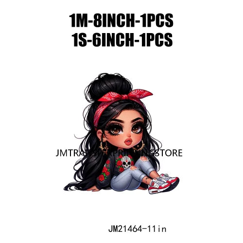 New Chibi Chicana Lovely Bow Rose Baby Girls Latina Princess Iron On DTF Heat Transfer Stickers Ready To Press For Clothing