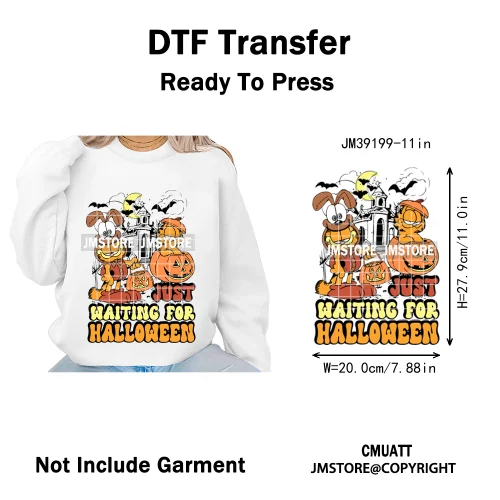 Funny Halloween Spooky Vibes Cartoon Characters Pumpkin Iron on DTF Washable Transfers Stickers Ready to Press for T-shirts Bags