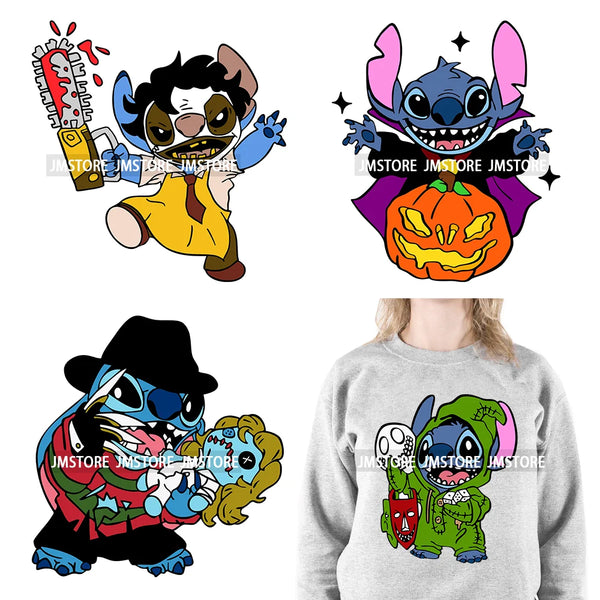 Funny Halloween Costume Cartoon Horror Friends Characters Spooky Vibes Iron On DTF Transfer Stickers Ready To Press For T-shirts