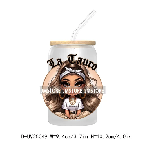 Chicana Chola Chibi Zodiac Girls UV DTF Transfer Stickers Decals For Libbey Cold Cups Mugs Durable Waterproof Custom Logo Labels