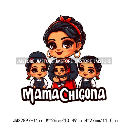 Cartoon Mama Chingona Chicana Latina Mexican Spanish Mom Kids Happy Mother's Day Iron On DTF Transfer Stickers For Clothes