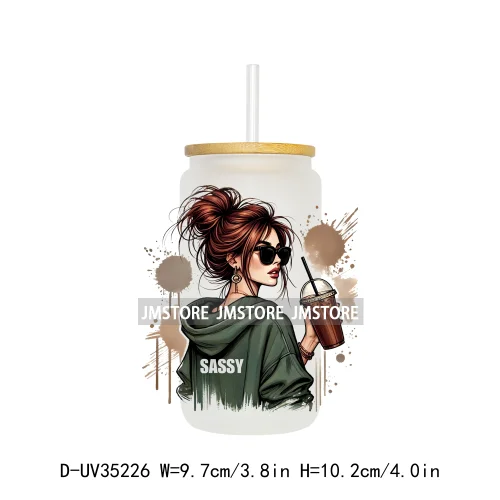Funny Sarcastic Woman Sassy Girl UV DTF Transfer Stickers Decals Ready To Apply Waterproof For 16OZ Libbey Glass Can Cup Tumbler