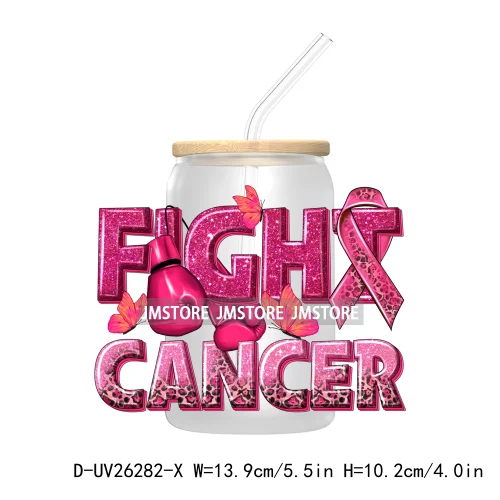 Fight Breast Cancer Awareness UV DTF Transfer Stickers Decals For Libbey Cold Cups Mugs Waterproof Custom Logo Label Pink Ribbon