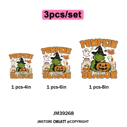 Pumpkin Spice Season Cartoon Horror Nightmare Halloween Vibes Iron on DTF Washable Transfers Stickers Ready to Press for Hoodies