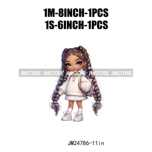 Washable Fashion Dreadlocks Cozy Casual School Chibi Girls Designs Iron On Heat Press DTF Transfer Stickers For Clothing Bags