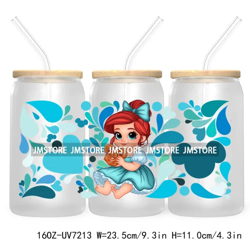 Cartoon Baby Princess Best Friends 16OZ UV DTF Cup Wrap Transfers Stickers For Libbey Glass Can Cups Tumbler Waterproof Labels