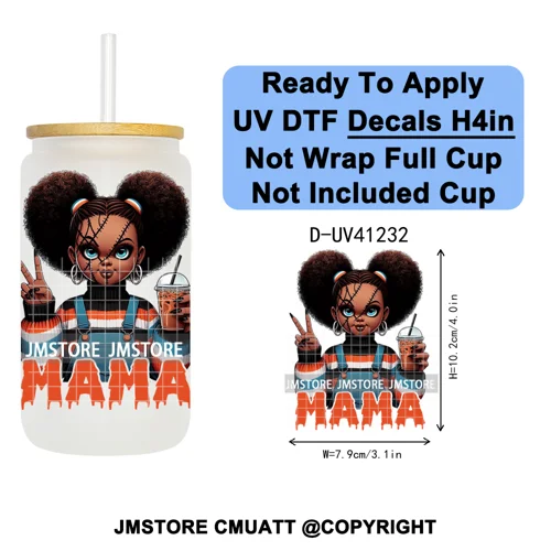 Spooky Mama Skullface Halloween UV DTF Decals Ready To Apply Waterproof Transfer Stickers DIY Crafts For 16OZ Libbey Glass Can
