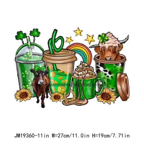 Shamrock Crusher Sassy litt lassie St Patricks Day Coffee Rainbow Gnomies Logos DTF Transfer Stickers Ready To Press For Hoodies