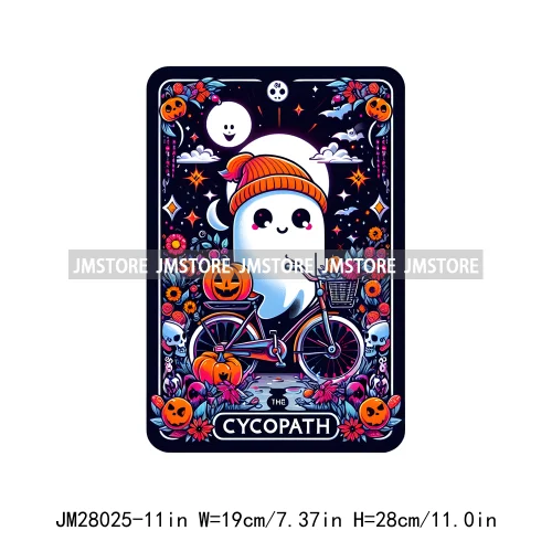 Custom Spooky Season Ghost Cycopath Skull Halloween Tarot Card DTF Iron On Heat Press Transfer Stickers Printing For Hoodies