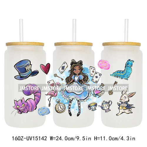 Cartoon Princess In Wonderland 16OZ UV DTF Cup Wraps Ready To Apply Waterproof Transfer Stickers For Libbey Glass Can Tumbler