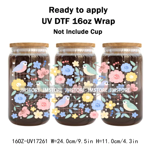Coquette Floral Self Love Affirmations UV DTF Stickers Ready To Transfer Cup Wrap Custom Labels DIY Craft For Libbey Can Glass