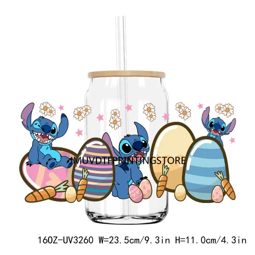 Cute Easter Bunny Cartoon UV DTF Sticker For 16OZ Libbey Glass Cup Can Wrap Transfer Sticker Custom Label DIY Logo Spring Flower