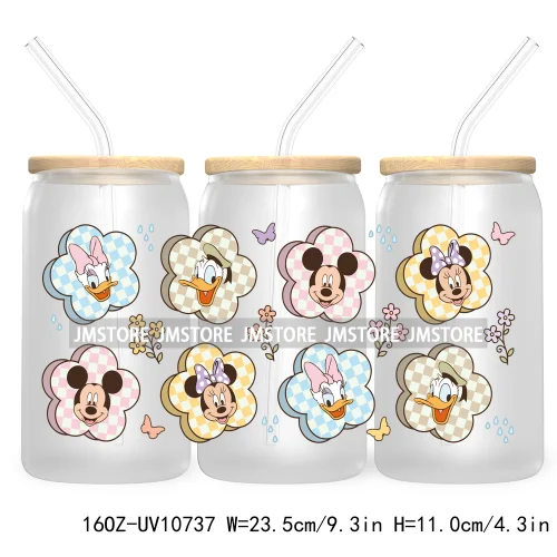 Cartoon Princess Floral Flowers 16OZ UV DTF Cup Wrap Transfer Stickers Custom Labels Waterproof For Libbey Glass Can Best Friend