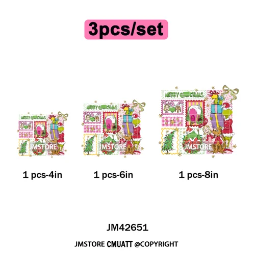 Cute Cartoon Character Coffee Cup Coquette Candy Merry Christmas Iron on DTF Heat Transfers Stickers Ready to Press for Hoodies