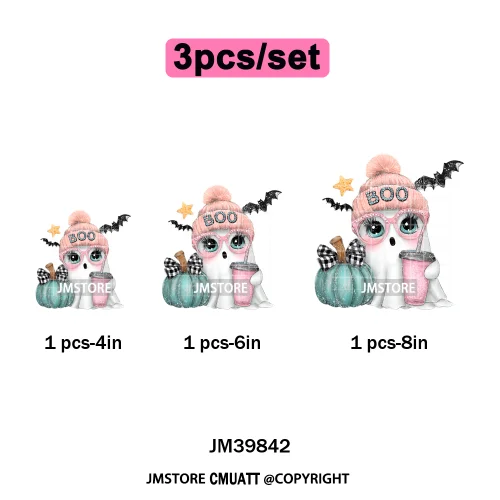 Pink Sweater Hat Coffee Girls Ghost Animal Pumpkin Halloween Iron on DTF Washable Transfers Stickers Ready to Press for Textile
