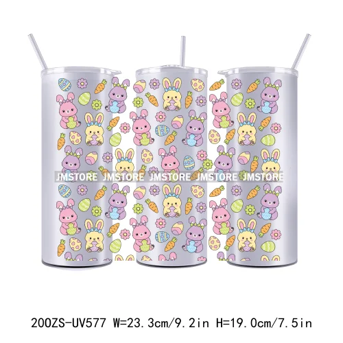 Coquette Easter Peeps Spring Floral Bunny Eggs 20OZ Skinny Tumbler Wrap UV DTF Transfer Stickers Personalized Logo For Tumbler